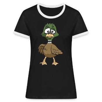 Süße Ente Erpel Enterich - Frauen Kontrast-T-Shirt - Schwarz/Weiß - Vorne - Selfina (174cm)