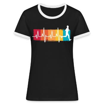 Jogging marathon rétro | Course d'électrocardiogramme Heartbeat - T-shirt contrasté Femme - noir/blanc - Devant - Selfina (174cm)