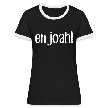 EN JOAH - Siegerländer Wittgensteiner Platt Siegen - Frauen Kontrast-T-Shirt - Schwarz/Weiß - Vorne - Selfina (174cm)