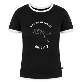 Wochenenden sind für Agility da - Frauen Kontrast-T-Shirt - Schwarz/Weiß - Vorne - Selfina (174cm)