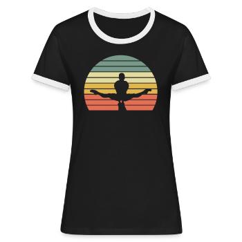 Gymnastik Bodenturnen Retro Streifen Vintage - Frauen Kontrast-T-Shirt - Schwarz/Weiß - Vorne - Selfina (174cm)