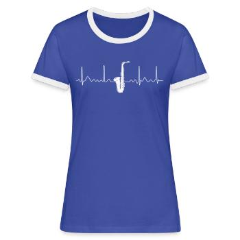Battements de coeur saxophone saxophoniste EKG Funny cadeau - T-shirt contrasté Femme - bleu/blanc - Devant