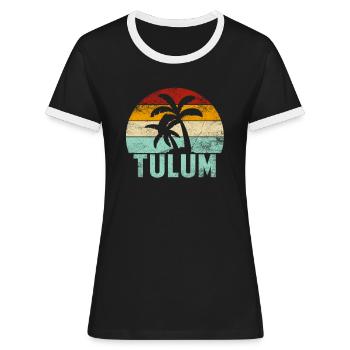 Tulum Souvenir Palmen Sommer Sonne Meer Strand - Frauen Kontrast-T-Shirt - Schwarz/Weiß - Vorne - Selfina (174cm)