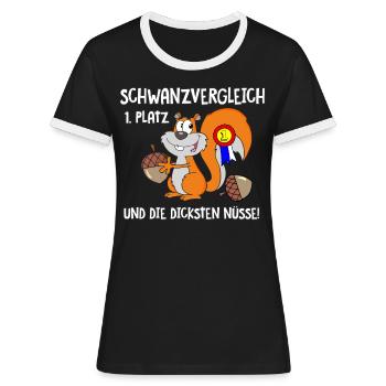 Eichhörnchen Schwanzvergleich - Frauen Kontrast-T-Shirt - Schwarz/Weiß - Vorne - Selfina (174cm)