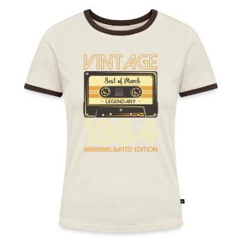59 Birthday Man March Born 1964 Cassette - Women's Ringer T-Shirt - blue/white - Front