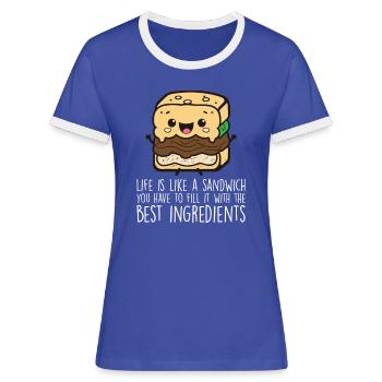 Lustige Sandwich-Liebhaber Essen Sandwiches - Frauen Kontrast-T-Shirt - Blau/Weiß - Vorne
