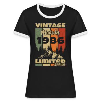 1986 Vintage Original 1986 Geburtstagsgeschenk - Frauen Kontrast-T-Shirt - Schwarz/Weiß - Vorne - Selfina (174cm)