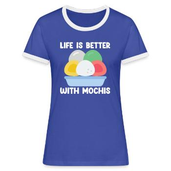 Mochi japanisches Essen Mochi - Frauen Kontrast-T-Shirt - Blau/Weiß - Vorne
