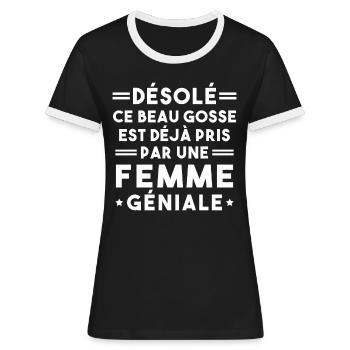 Désolé Saint-Valentin Beau Gosse Fiancé - T-shirt contrasté Femme - noir/blanc - Devant - Selfina (174cm)