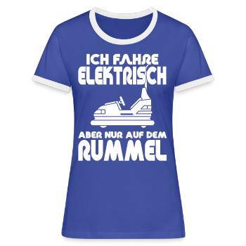 "Ich fahre Elektrisch" Autoscooter - Frauen Kontrast-T-Shirt - Blau/Weiß - Vorne