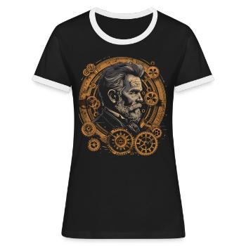 Steam Punk Art Funky Steampunk - Frauen Kontrast-T-Shirt - Schwarz/Weiß - Vorne - Selfina (174cm)