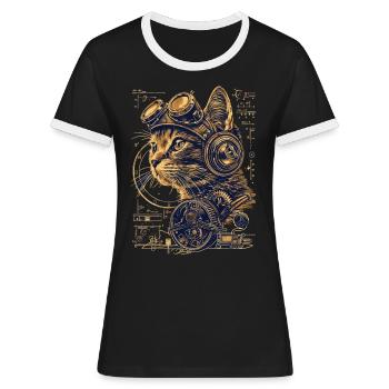 Steam Punk Art Funky Steampunk - T-shirt contrasté Femme - noir/blanc - Devant - Selfina (174cm)