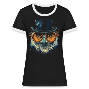 Steam Punk Art Funky Steampunk - Frauen Kontrast-T-Shirt - Schwarz/Weiß - Vorne - Selfina (174cm)