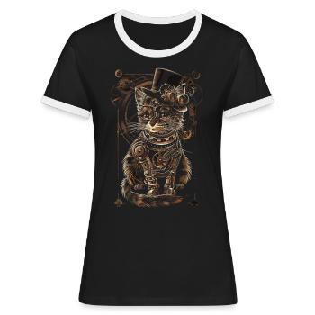 Chat steampunk - T-shirt contrasté Femme - noir/blanc - Devant - Selfina (174cm)