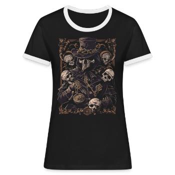 Steampunk Pestilence Plague Doctor - Frauen Kontrast-T-Shirt - Schwarz/Weiß - Vorne - Selfina (174cm)