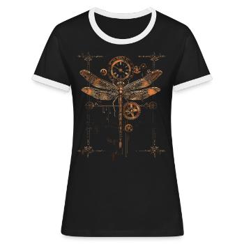 Steampunk dragonfly - Women's Ringer T-Shirt - black/white - Front - Selfina (174cm)