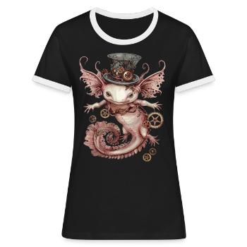 Steampunk Axolotl - Women's Ringer T-Shirt - black/white - Front - Selfina (174cm)