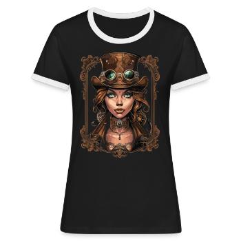 Schöne Frauen Steampunk Liebhaber - Frauen Kontrast-T-Shirt - Schwarz/Weiß - Vorne - Selfina (174cm)