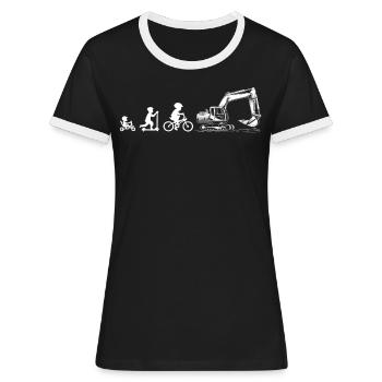 Evolution Liebhaber von Baggern - Frauen Kontrast-T-Shirt - Schwarz/Weiß - Vorne - Selfina (174cm)