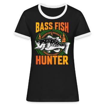 Bass Fish Hunter - Frauen Kontrast-T-Shirt - Schwarz/Weiß - Vorne - Selfina (174cm)