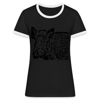 Wild boar Wild boar Pig Sow Pigs - Women's Ringer T-Shirt - black/white - Front - Selfina (174cm)