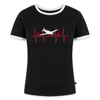 Heart attack plane - Women's Ringer T-Shirt - black/white - Front - Selfina (174cm)