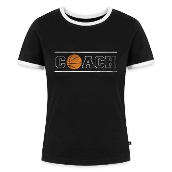 Geschenk Coach Trainer Basketballer Basketball - Frauen Kontrast-T-Shirt - Schwarz/Weiß - Vorne - Selfina (174cm)