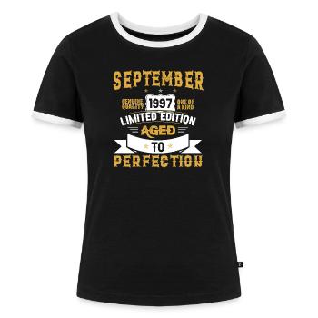 Geburtstag September 1997 geboren Vintage - Frauen Kontrast-T-Shirt - Schwarz/Weiß - Vorne - Selfina (174cm)