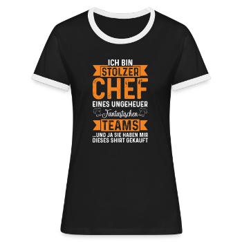 Ich bin stolzer Chef eines Teams Geschenk - Frauen Kontrast-T-Shirt - Schwarz/Weiß - Vorne - Selfina (174cm)