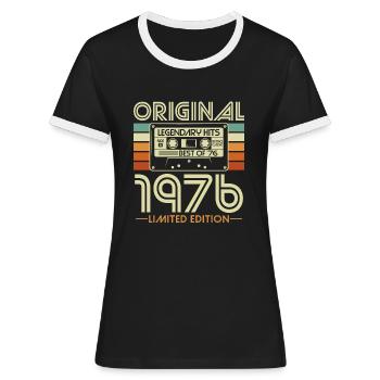 Original 1976 Vintage Vintage Birthday Retro - T-shirt contrasté Femme - noir/blanc - Devant - Selfina (174cm)
