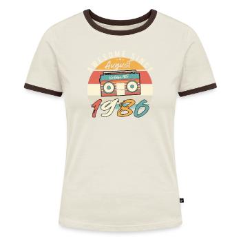 Né en août 1986 - T-shirt contrasté Femme - bleu/blanc - Devant