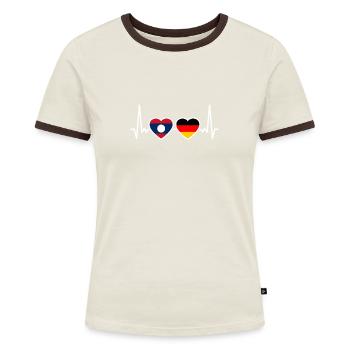 Laos Deutschland Herzschlag Flagge Deutsch Laote - Frauen Kontrast-T-Shirt - Blau/Weiß - Vorne