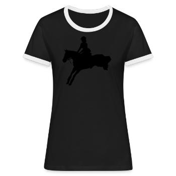 Ruiter dressuurpaard dressuurruiter - Vrouwen contrastshirt - zwart/wit - Voor - Selfina (174cm)