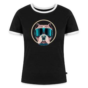 Pitbull Dog Terrier futuriste - T-shirt contrasté Femme - noir/blanc - Devant - Selfina (174cm)