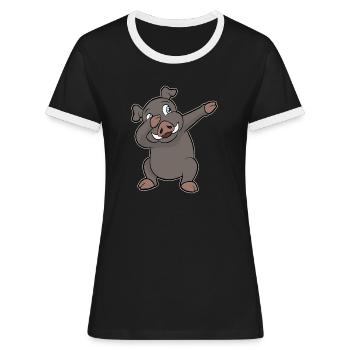 Phacochère animal de ferme - T-shirt contrasté Femme - noir/blanc - Devant - Selfina (174cm)