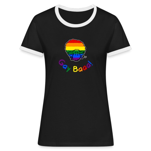 Gay Baaa! Pride Sheep (black edition rainbow text) - Women's Ringer T-Shirt