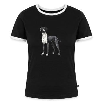 Great Dane Dog Animal - Women's Ringer T-Shirt - black/white - Front - Selfina (174cm)