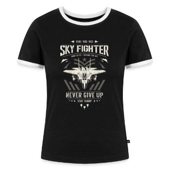 Kampfjet Pilot Flugzeug Düsenjäger Düsenflugzeug - Frauen Kontrast-T-Shirt - Schwarz/Weiß - Vorne - Selfina (174cm)