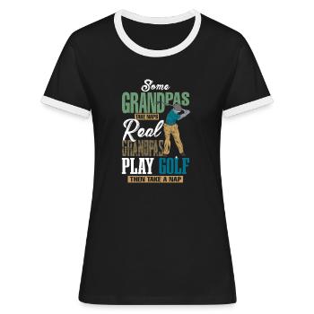 Grandpa Golfer - Funny Golf Grandpa - Frauen Kontrast-T-Shirt - Schwarz/Weiß - Vorne - Selfina (174cm)