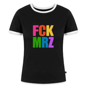 FCK MRZ - nein zu Merz - Kanzler - Frauen Kontrast-T-Shirt - Schwarz/Weiß - Vorne - Selfina (174cm)
