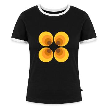 70er Jahre Blume Muster - Frauen Kontrast-T-Shirt - Schwarz/Weiß - Vorne - Selfina (174cm)