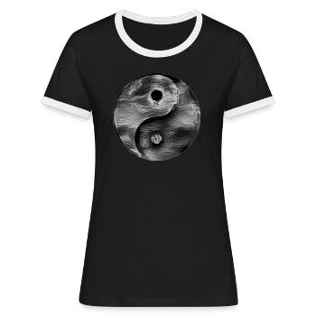 Symbole du taoïsme Yin et Yang - T-shirt contrasté Femme - noir/blanc - Devant - Selfina (174cm)
