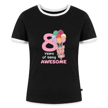 Schwein zum 8. Geburtstag Kinder acht Jahre alt - Frauen Kontrast-T-Shirt - Schwarz/Weiß - Vorne - Selfina (174cm)