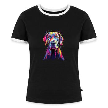 Wasserfarben Farbenfroher Deutsche Dogge - Frauen Kontrast-T-Shirt - Schwarz/Weiß - Vorne - Selfina (174cm)