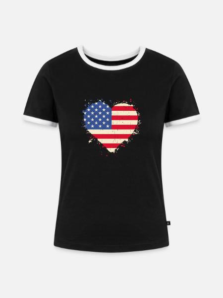 Veteran Herz USA - Frauen Kontrast-T-Shirt - Schwarz/Weiß