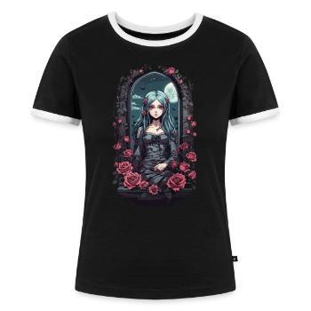 Kawaii Goth Anime E-Girl Design victorien - T-shirt contrasté Femme - noir/blanc - Devant - Selfina (174cm)