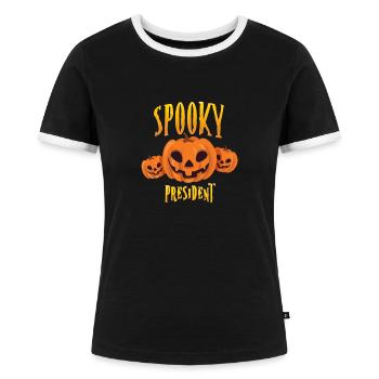 Spooky President - Women's Ringer T-Shirt - black/white - Front - Selfina (174cm)