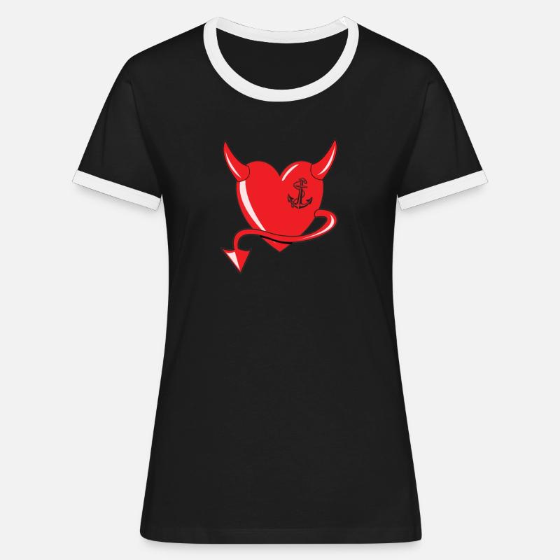 Red Heart - Devil Heart - Devil's Heart - Gift - Women's Ringer T-Shirt - black/white
