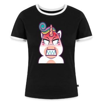 Angry Unicorn T-shirt Gift Evil Gift - Women's Ringer T-Shirt - black/white - Front - Selfina (174cm)