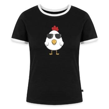 Huhn Hühner Sonnenbrille Geschenk cool comic Henne - Frauen Kontrast-T-Shirt - Schwarz/Weiß - Vorne - Selfina (174cm)
